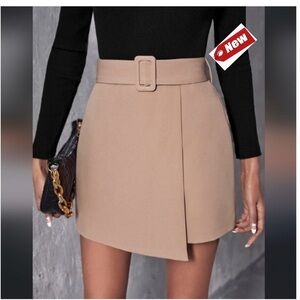 Jason Wu tan beige brown fabric belted wrap mini skirt Sz L NWT